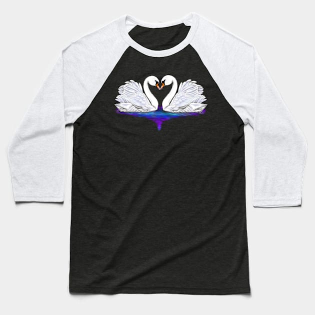 The Best Valentine’s Day Gift ideas 2022, Swan couple - beautiful white swans facing each other to form a heart shape Baseball T-Shirt by Artonmytee